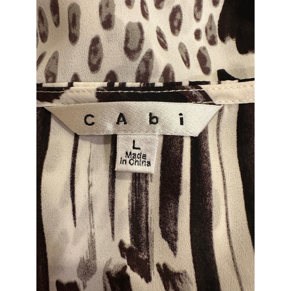 Cabi Womens Size Large Leopard Print Mixed Media Tie Neck Long Sleeve Blouse Top - Picture 2 of 6